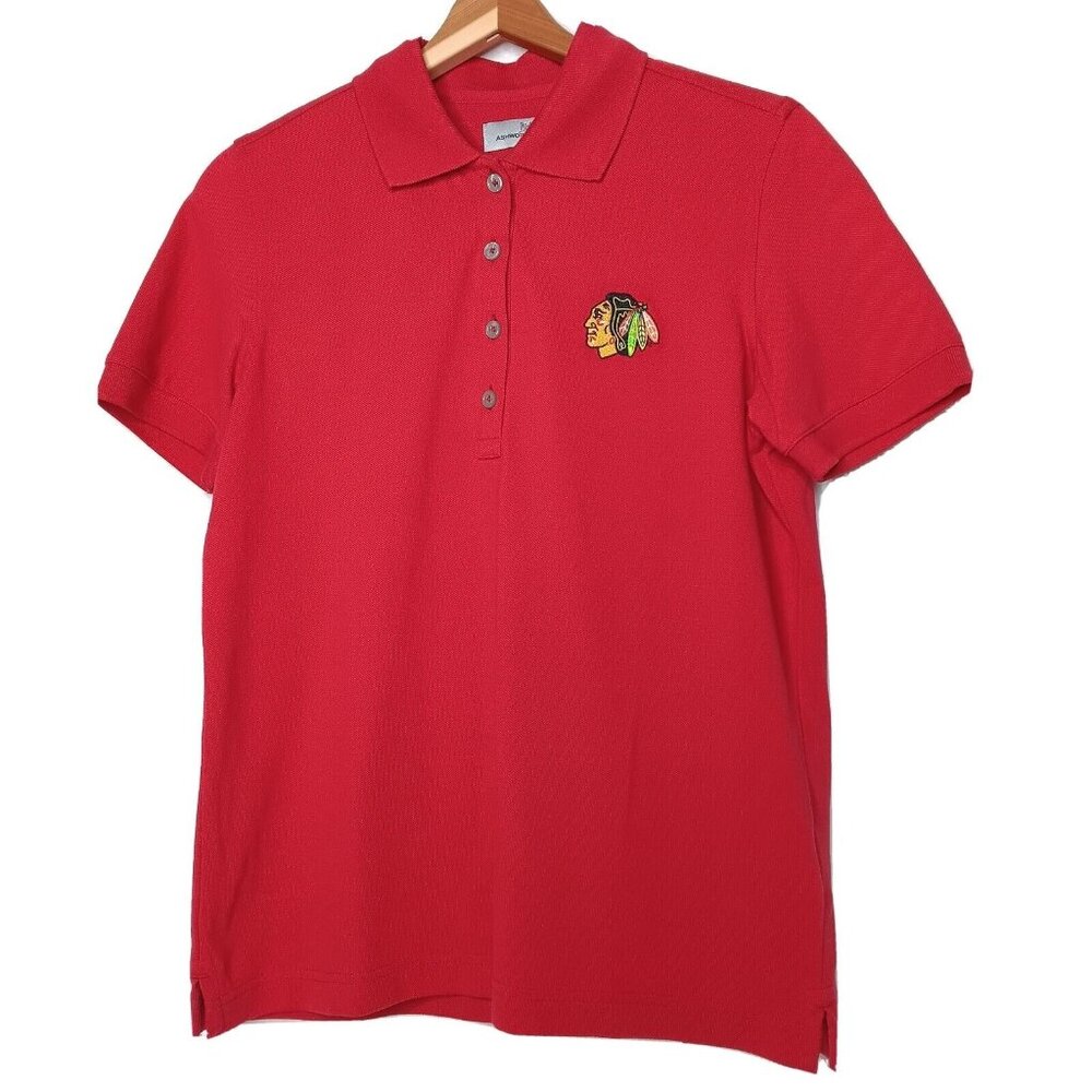 Chicago Blackhawks Womens M Polo Shirt Short Sleeve Ashworth Red Logo NEW NHL